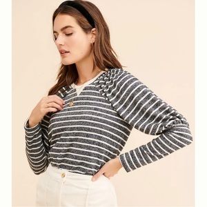 Saylor Anthropologie Auggie Top striped blouse ruched shoulders